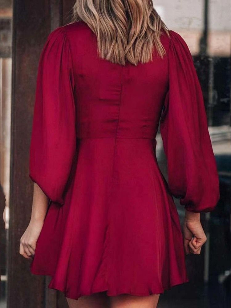Vestido Feminino Acima Do Joelho Com Manga Três Quartos Bowknot Liso Linha A