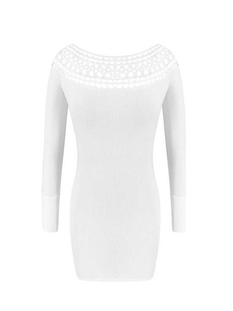 Vestido Feminino Acima Do Joelho Manga Comprida Redondo Pescoço Cintura Média Bodycon