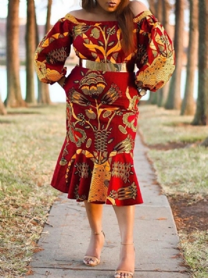 Vestido Feminino Africano De Sereia Com Bolso Fora Do Ombro