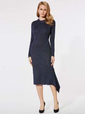 Vestido Feminino Assimétrico Com Bainha Na Panturrilha Média