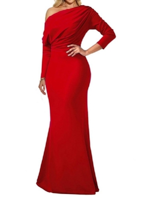 Vestido Feminino Até O Chão Manga Comprida Plissada Simples Pulôver
