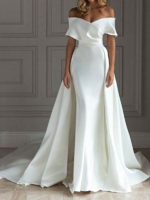 Vestido Feminino Até O Chão De Manga Curta Assimétrica Simples Moda Branco