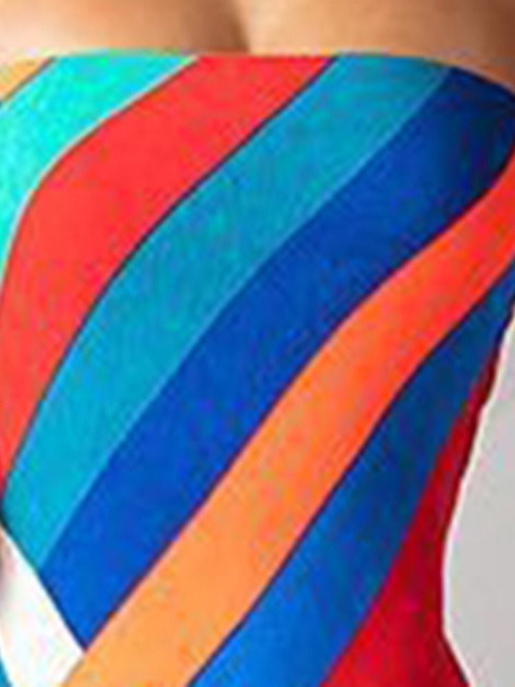 Vestido Feminino Até O Chão Sem Mangas Dividido Em Listras Sem Alças