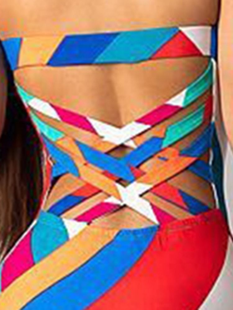 Vestido Feminino Até O Chão Sem Mangas Dividido Em Listras Sem Alças