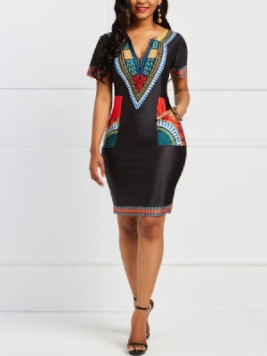 Vestido Feminino Bodycon Geométrico Étnico Africano