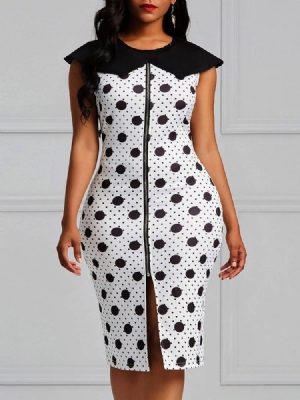 Vestido Feminino Bodycon Polka Dots Zipper