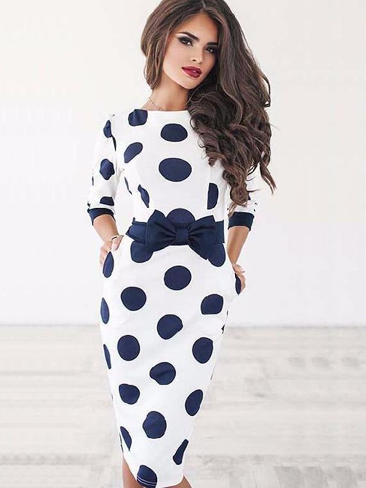 Vestido Feminino De Bolinhas Com Bolinhas Na Altura Do Joelho