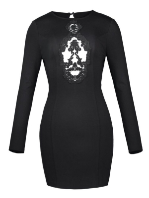 Vestido Feminino Bordado Com Decote Redondo E Floral Bordado Transparente