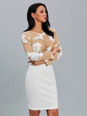 Vestido Feminino Bordado Floral Oco Bodycon