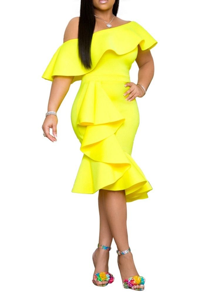 Vestido Feminino De Cintura Baixa Sem Ombros Assimétrico Liso Bodycon