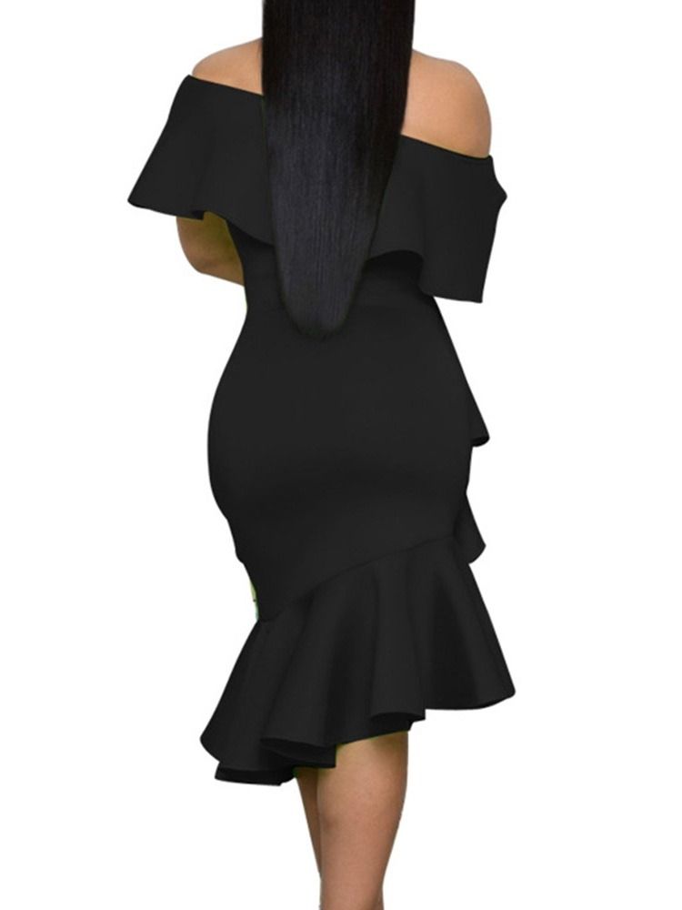 Vestido Feminino De Cintura Baixa Sem Ombros Assimétrico Liso Bodycon