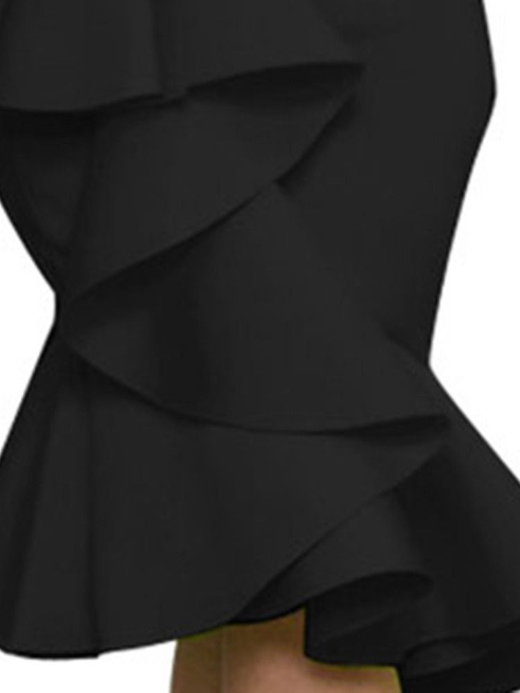 Vestido Feminino De Cintura Baixa Sem Ombros Assimétrico Liso Bodycon