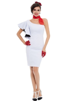 Vestido Feminino Com Babados De Um Ombro Em Cor Sólida