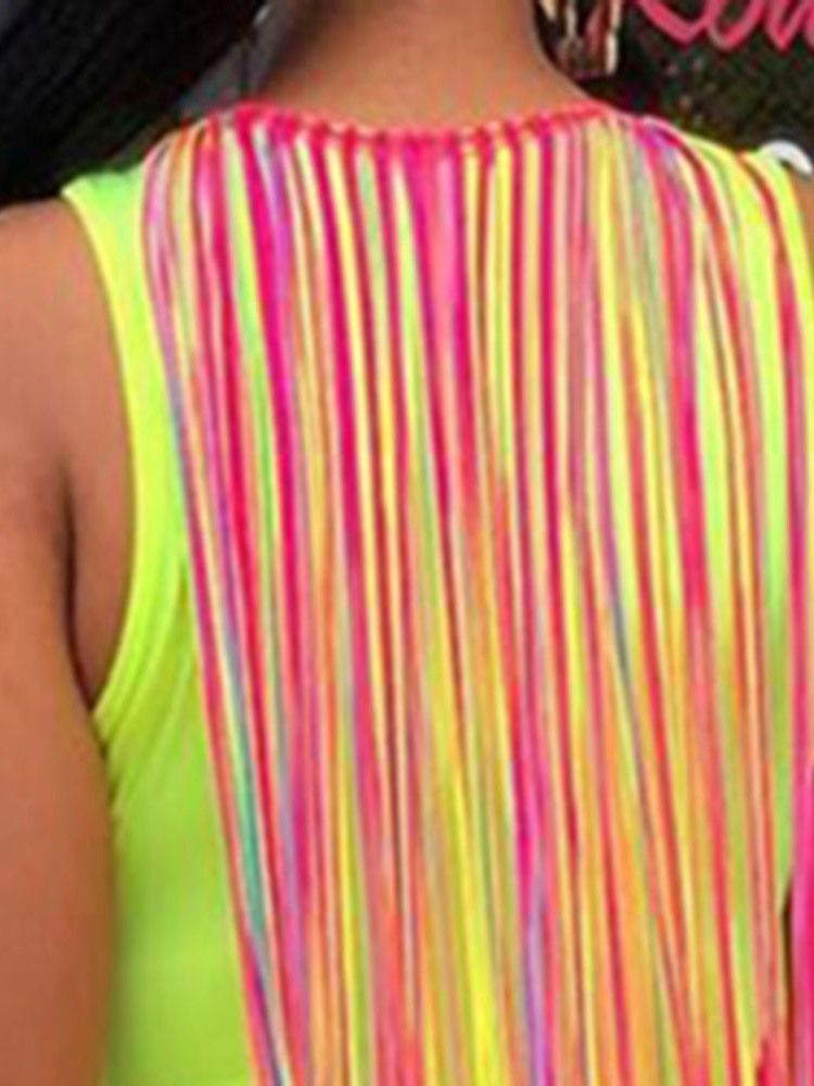 Vestido Feminino Com Borla Em Volta Do Pescoço Acima Do Joelho E Cintura Média