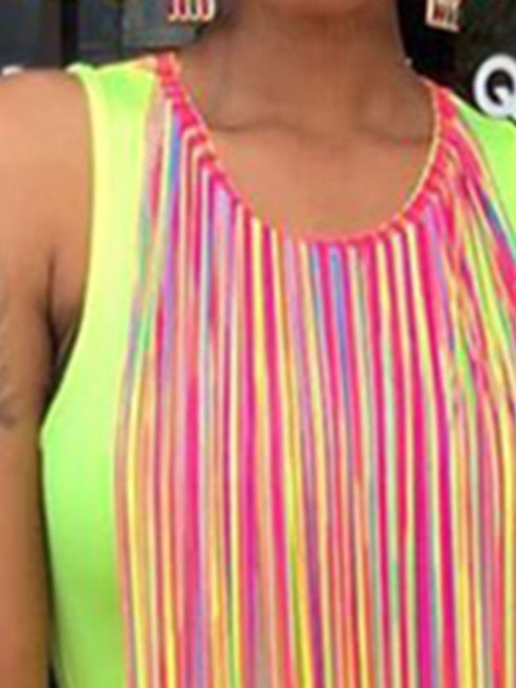 Vestido Feminino Com Borla Em Volta Do Pescoço Acima Do Joelho E Cintura Média