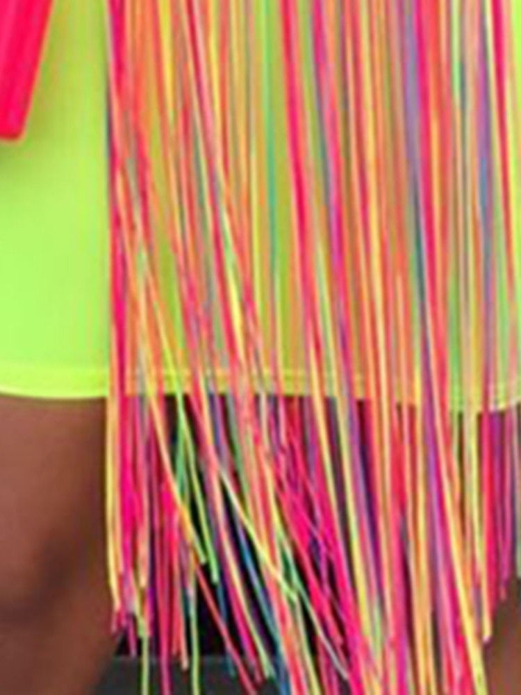 Vestido Feminino Com Borla Em Volta Do Pescoço Acima Do Joelho E Cintura Média
