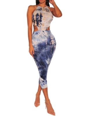 Vestido Feminino Com Cintura Alta E Gola Redonda Sem Mangas