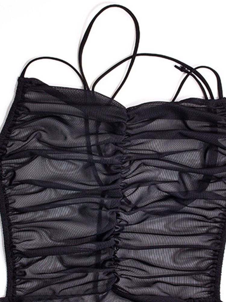 Vestido Feminino Com Cordões Até O Chão Sem Mangas Liso Bodycon