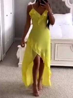 Vestido Feminino Com Decote Em V Assimétrico Liso Liso Assimétrico Bodycon
