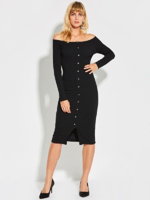 Vestido Feminino Com Decote Redondo E Bodycon Liso