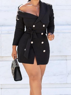 Vestido Feminino Com Divisão Acima Do Joelho De Peito Duplo Para Escritório