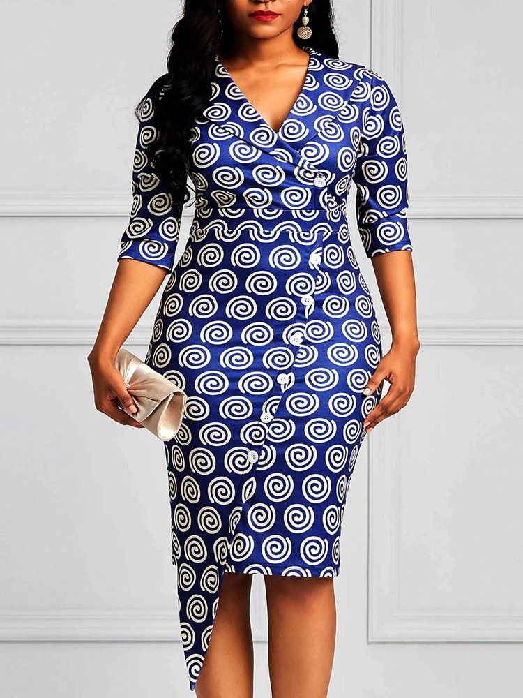 Vestido Feminino Com Estampa Geométrica Bodycon Na Altura Do Joelho