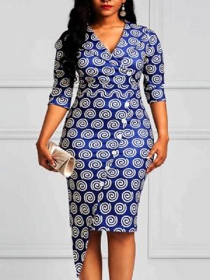 Vestido Feminino Com Estampa Geométrica Bodycon Na Altura Do Joelho