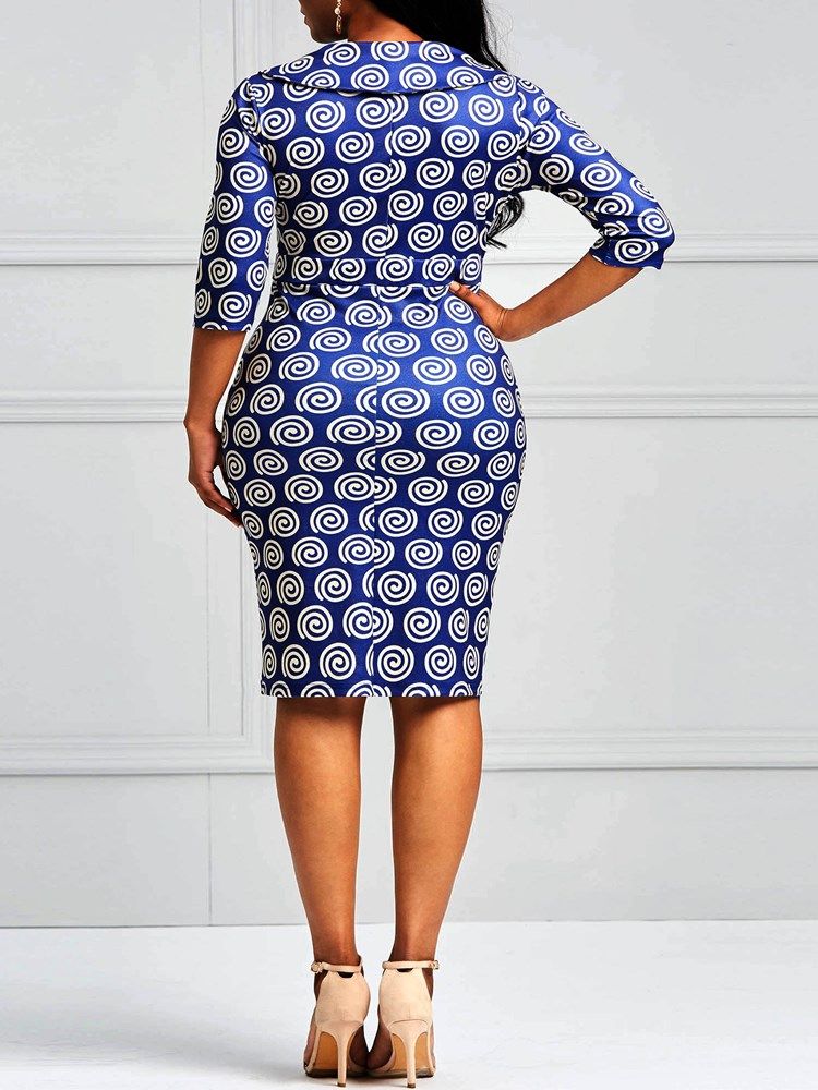 Vestido Feminino Com Estampa Geométrica Bodycon Na Altura Do Joelho