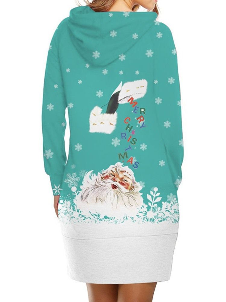 Vestido Feminino Com Estampa De Natal Acima Do Joelho Manga Comprida Em Linha A De Inverno