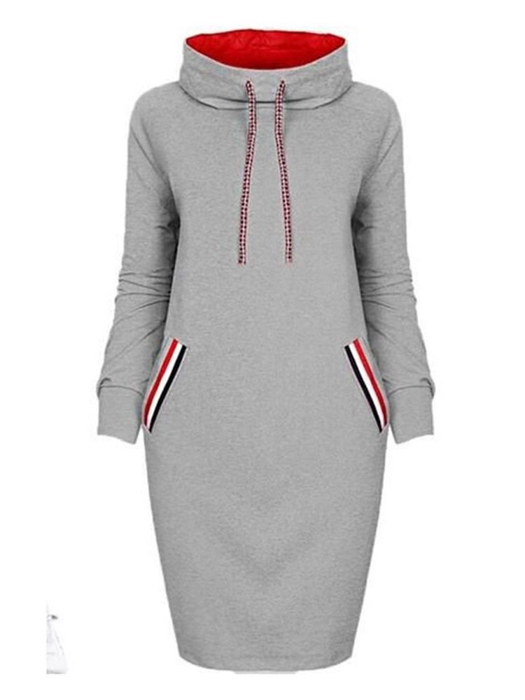 Vestido Feminino Com Gola Alta E Manga Comprida Na Cintura Padrão