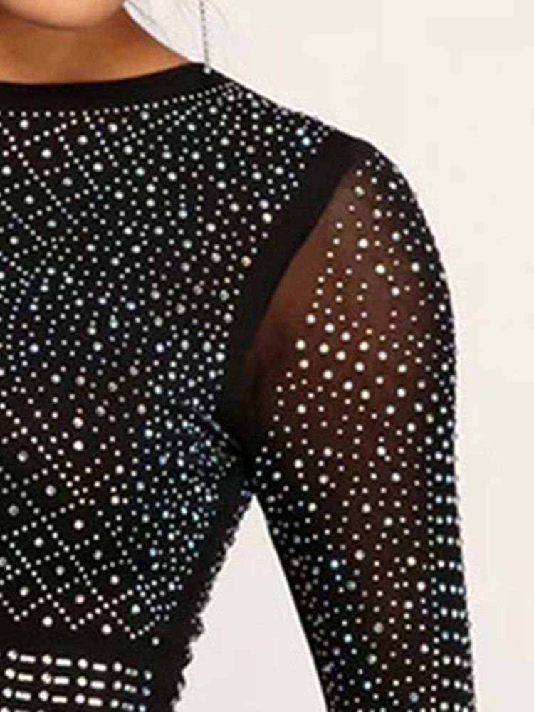 Vestido Feminino Com Malha Acima Do Joelho Manga Longa Geométrica De Cintura Média