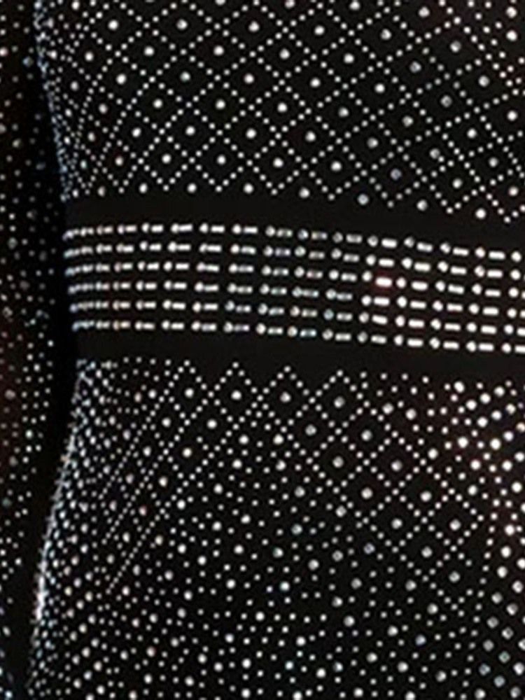 Vestido Feminino Com Malha Acima Do Joelho Manga Longa Geométrica De Cintura Média