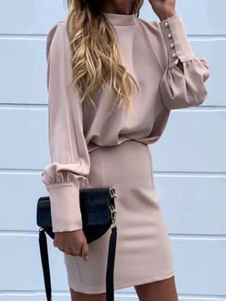 Vestido Feminino Com Manga Comprida Com Gola Longa E Pulôver Liso