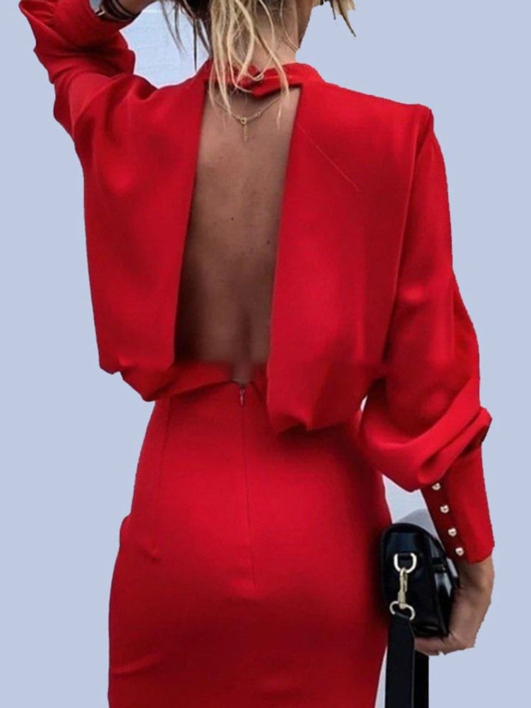 Vestido Feminino Com Manga Comprida Com Gola Longa E Pulôver Liso