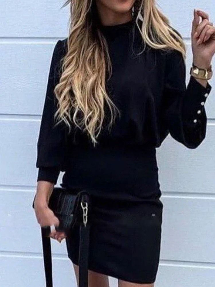 Vestido Feminino Com Manga Comprida Com Gola Longa E Pulôver Liso