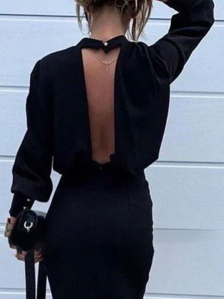 Vestido Feminino Com Manga Comprida Com Gola Longa E Pulôver Liso