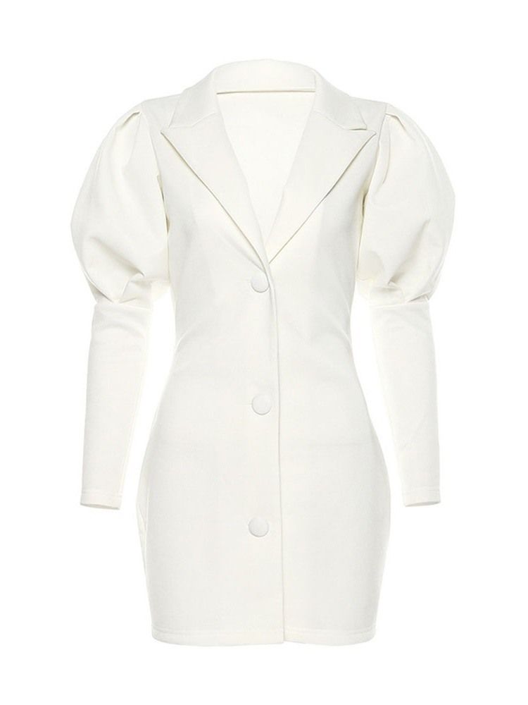 Vestido Feminino Com Manga Nove Pontos Acima Do Joelho Lapela Entalhada