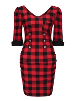 Vestido Feminino Com Meia Manga Decote Em V Acima Do Joelho E Cintura Alta