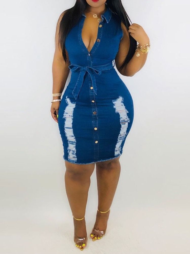 Vestido Feminino Com Orifício Na Lapela Acima Do Joelho