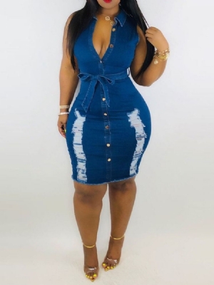 Vestido Feminino Com Orifício Na Lapela Acima Do Joelho