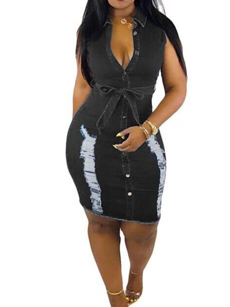 Vestido Feminino Com Orifício Na Lapela Acima Do Joelho