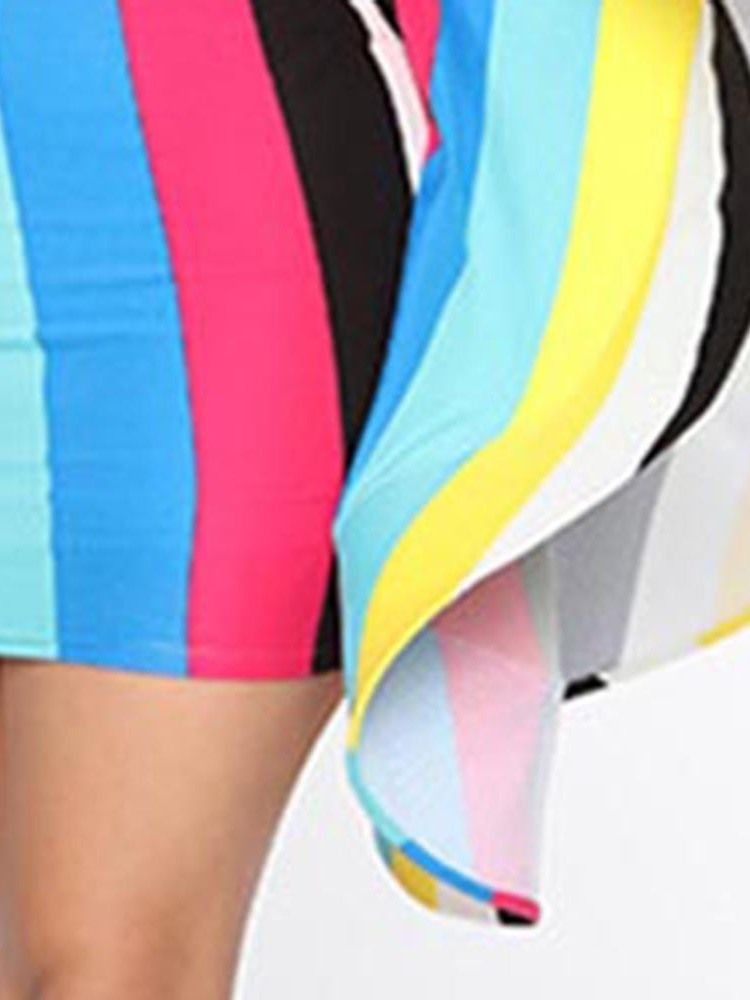 Vestido Feminino Cor Block Flare Sleeve Bodycon Backless