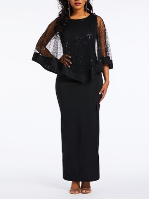 Vestido Feminino Em Malha Redonda Com Decote Redondo Elegante Bodycon Preto