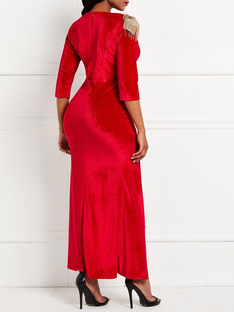 Vestido Feminino Liso Até O Chão Bodycon Split