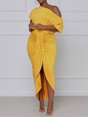 Vestido Feminino Liso Bodycon Assimétrico Na Altura Do Tornozelo Até O Tornozelo Três Quartos