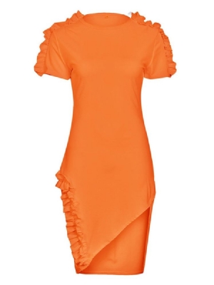 Vestido Feminino Liso Com Babados Na Altura Do Joelho
