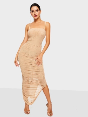 Vestido Feminino Liso Sem Mangas Com Divisão Na Panturrilha Média