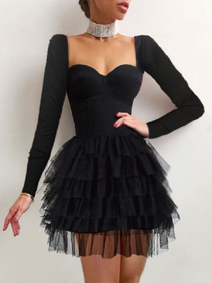 Vestido Feminino De Malha De Manga Comprida Acima Do Joelho