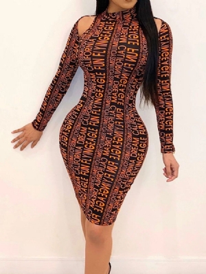 Vestido Feminino De Manga Comprida Acima Do Joelho Com Colarinho Carta
