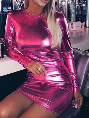 Vestido Feminino De Manga Comprida Acima Do Joelho Em Volta Do Pescoço Normal